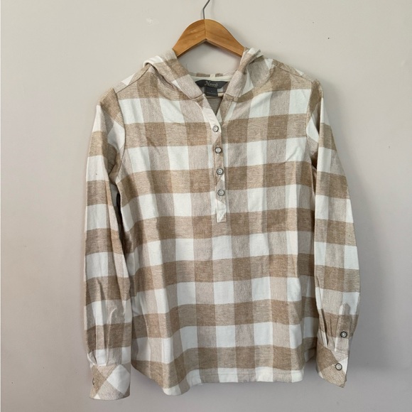 Natural Reflections (S) women’s cream tan plaid button up hoodie - Picture 6 of 6